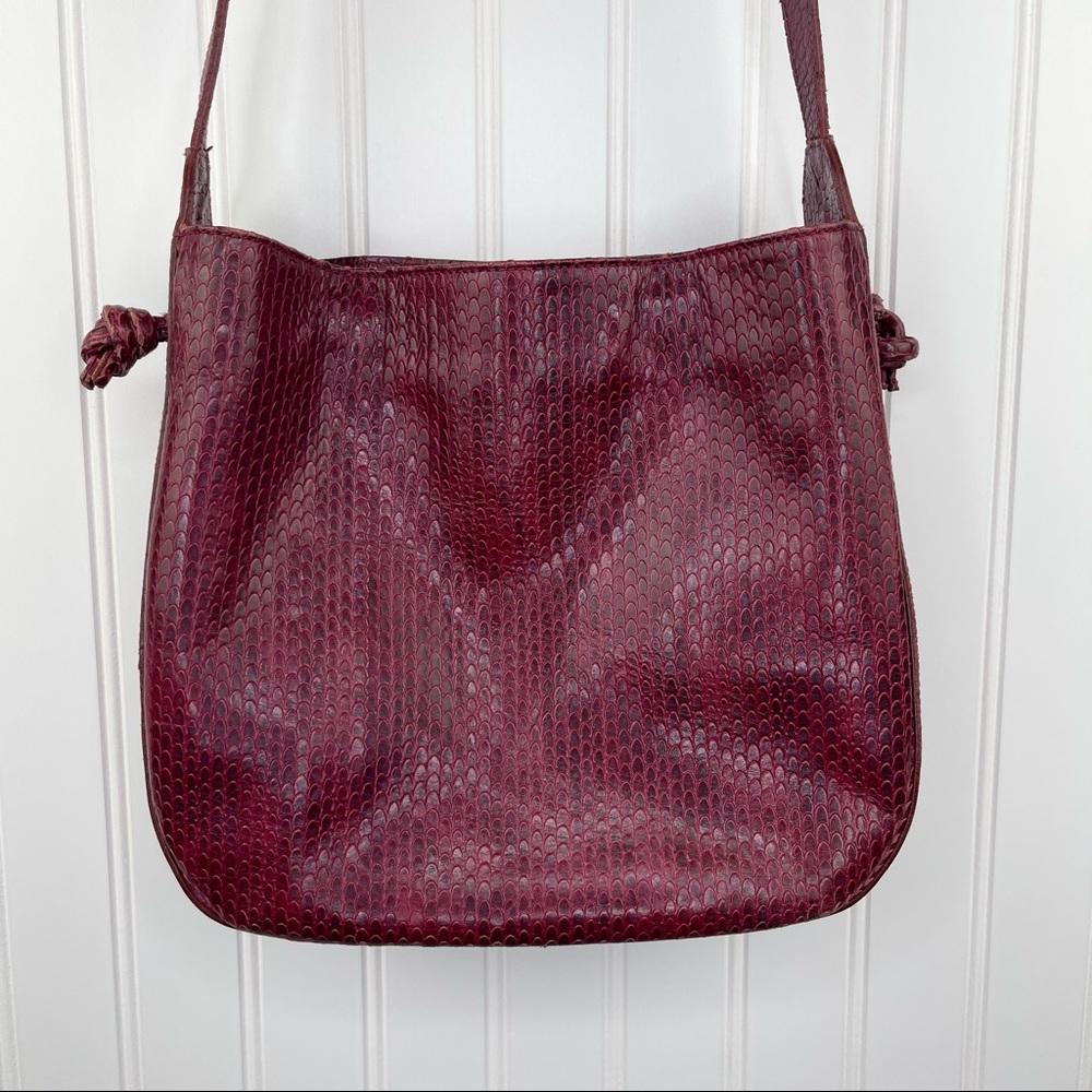 Furla Vintage Oxblood / Maroon Reptile Embossed Bag